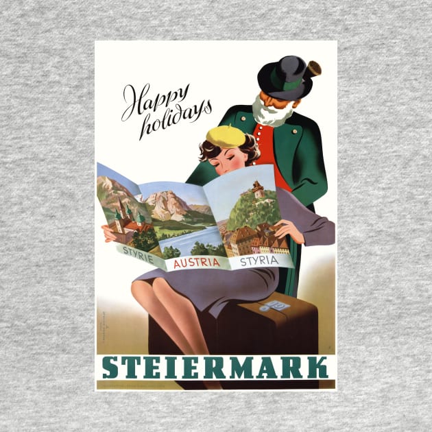 Vintage Travel Poster Austria Happy Holidays Steriermark by vintagetreasure